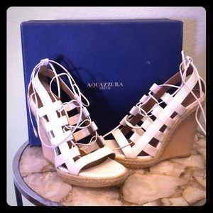 Auazzura White Lace-Up Wedges